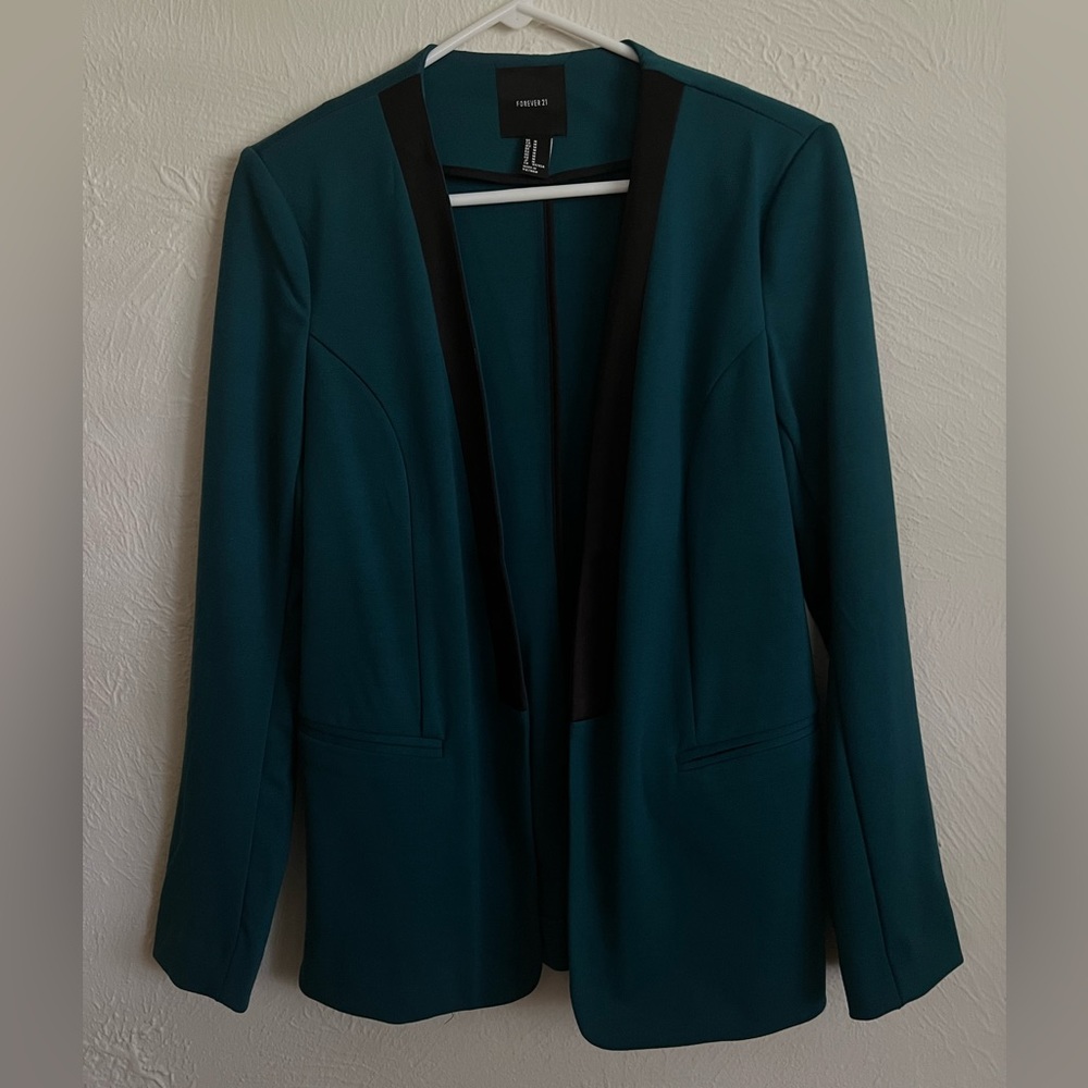Dark green teal stretch blazer